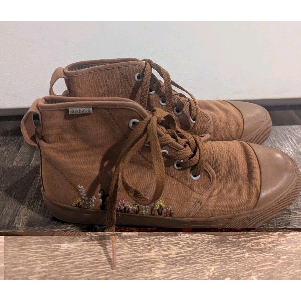 Womens 7.5 Mens 6 Bangs‎ Embroidered Flowers High Top Brown Sneakers